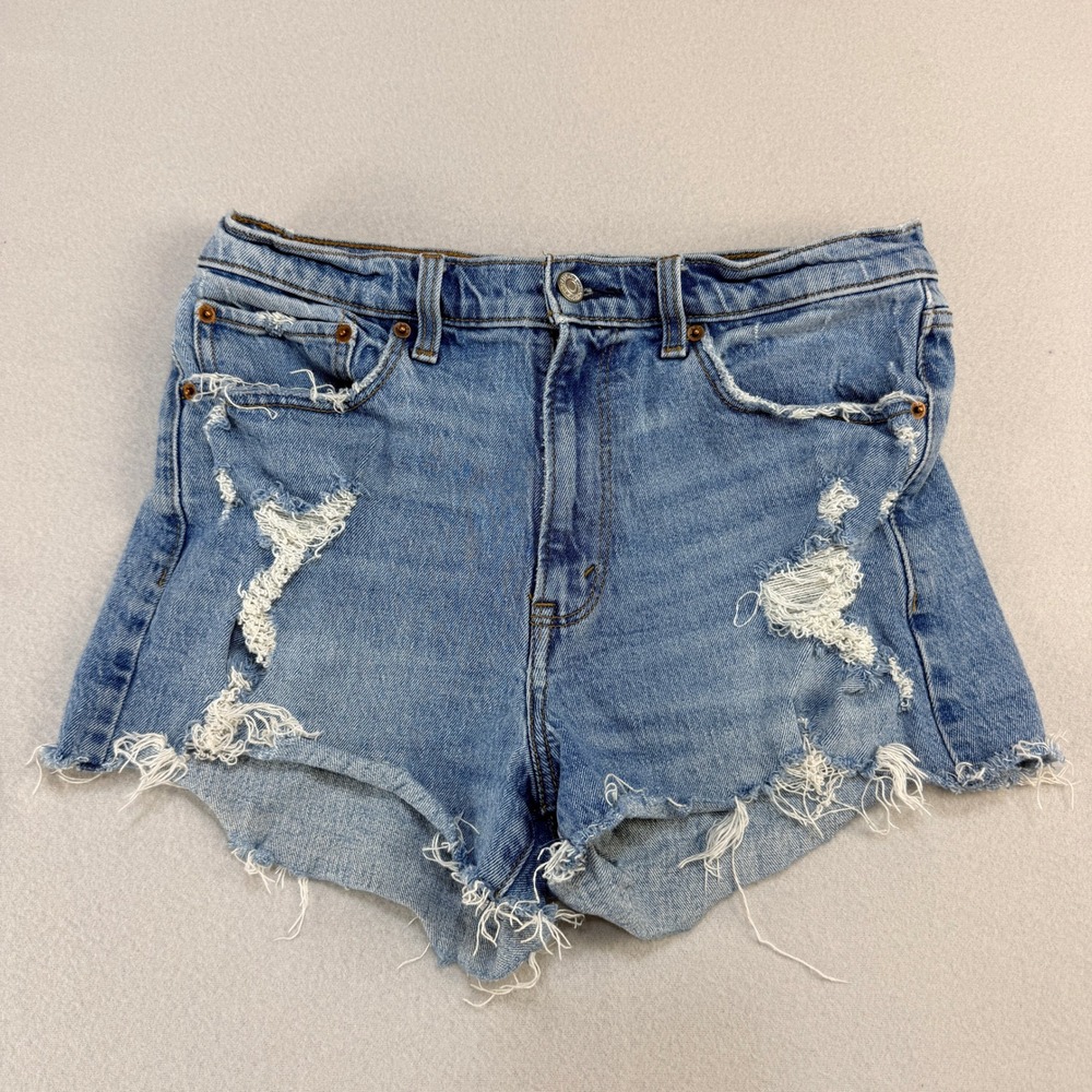Abercrombie & Fitch High Rise Mom Shorts 30/10 Medium Wash Distressed Denim